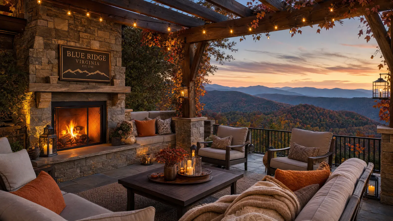 Stone outdoor gathering area with a central fire feature